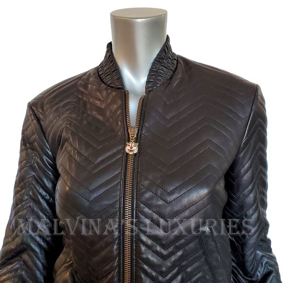 GUCCI JACKET QUILTED BLACK LEATHER BOMBER TIGER CHARM PULL sz IT 38 US 2 - Picture 9 of 15